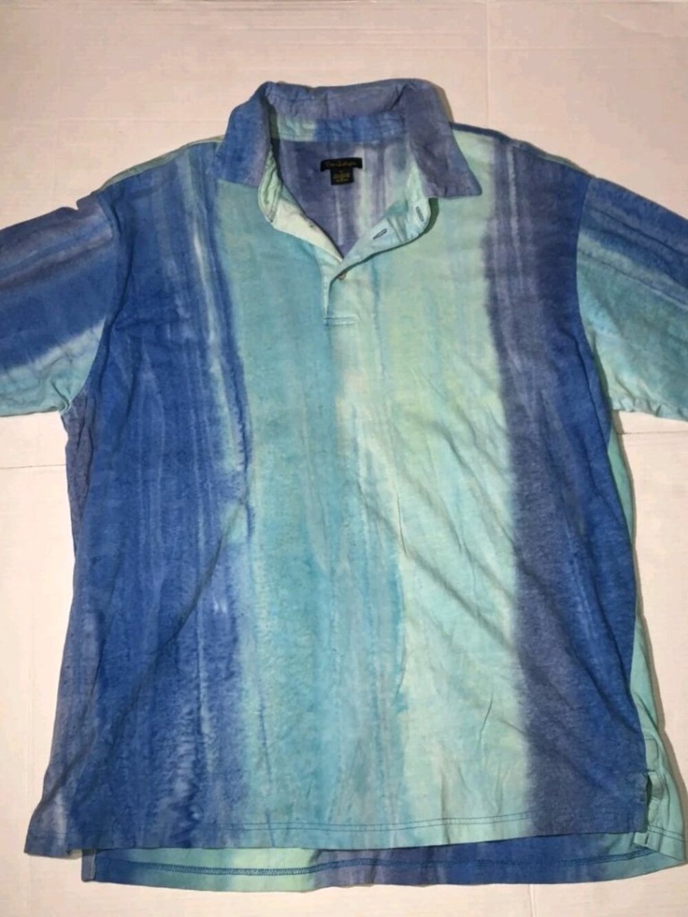 Pete Huntington Mens L Blue Tie Dye Striped Handcrafted Golf Polo (#168)